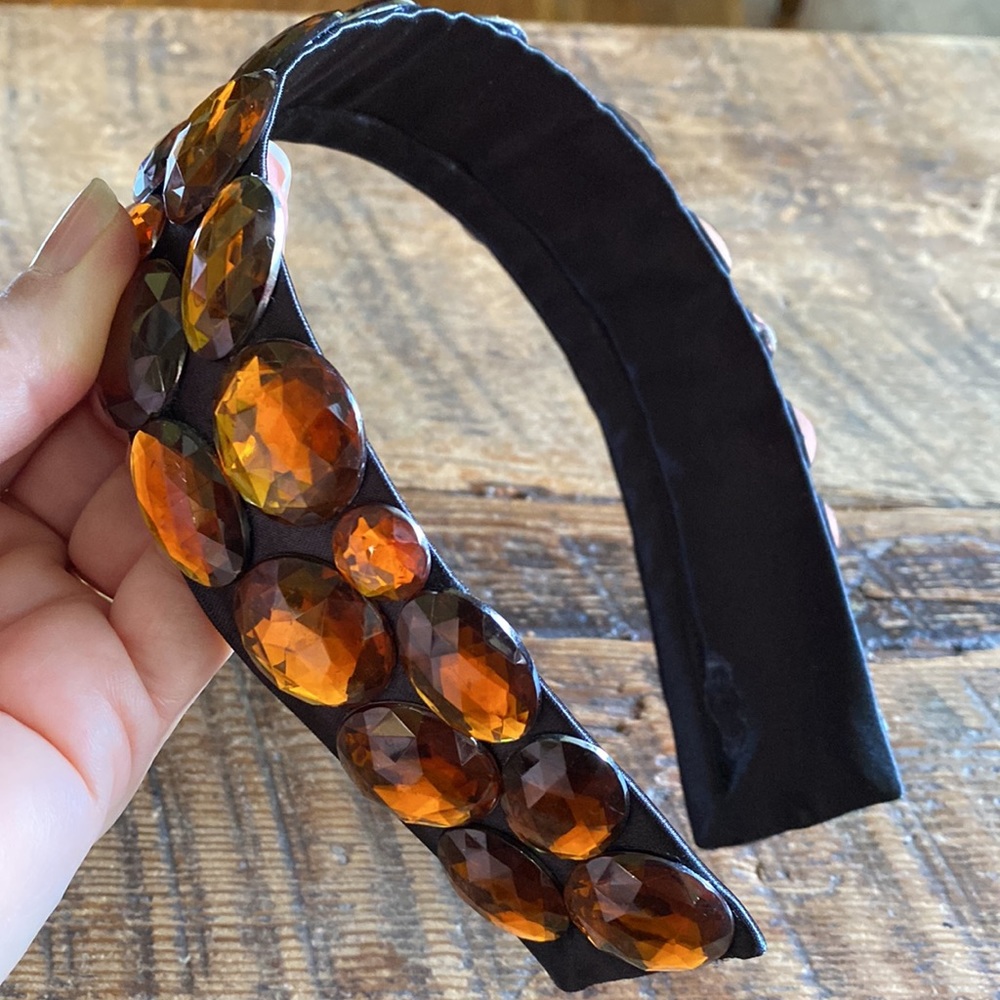 Amber-tone rhinestone wide headband